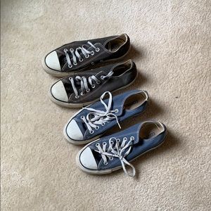 Black and blue converse sneakers